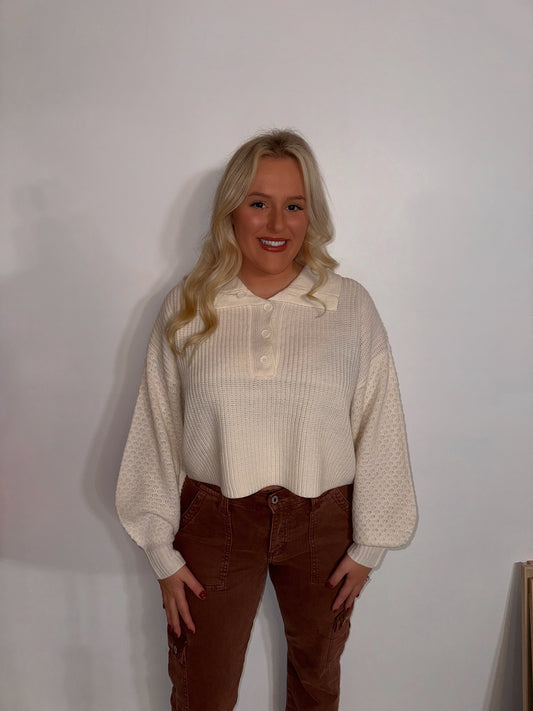 Instant Winner Button Front Sweater in Cream