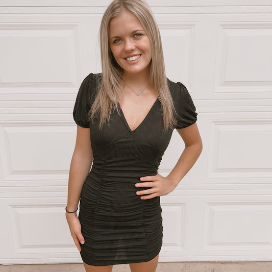 Black Ruched Bodycon Dress