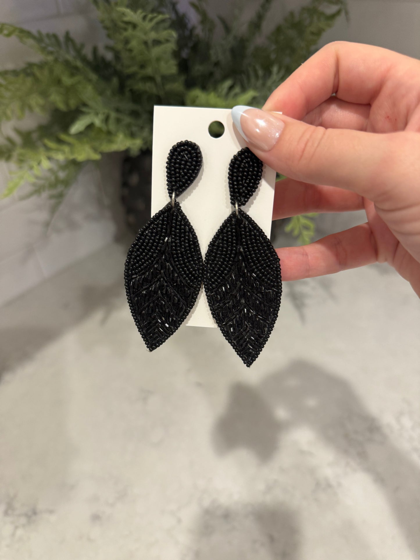 Black Teardrop Beaded Earrings