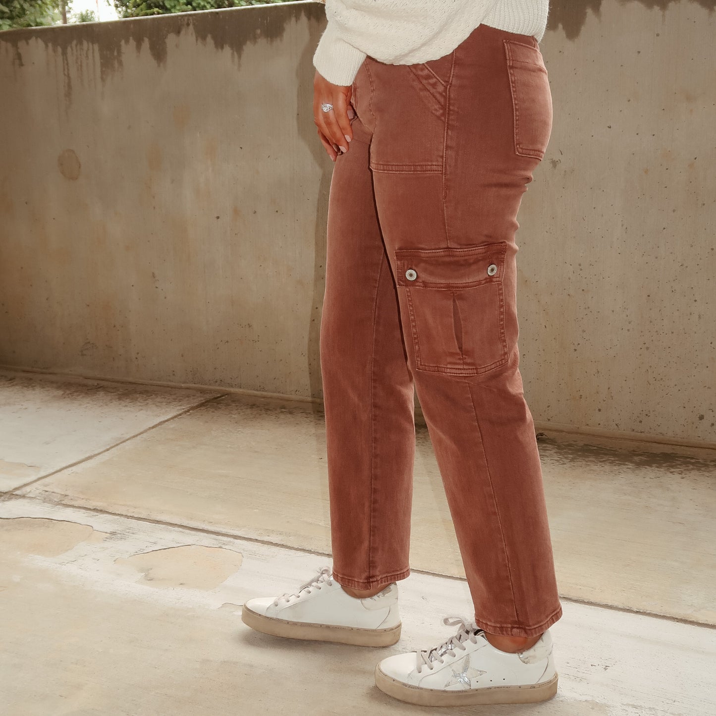 Jennie High Rise Straight Cargo Jean in Red Brick