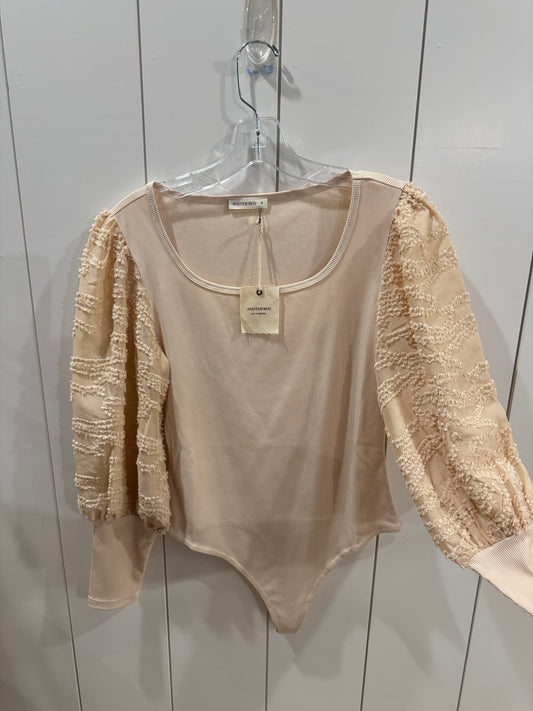 Ribbed Balloon Sleeve Bodysuit in Light Taupe