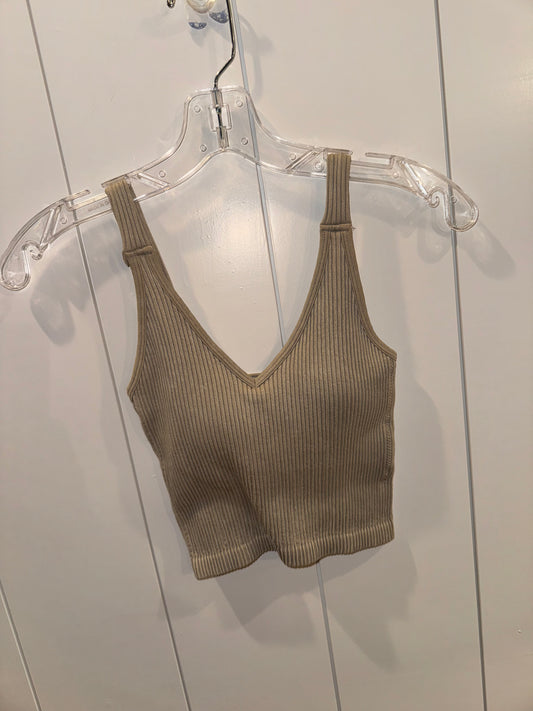 Cotton Ribbed Cropped Tank in Taupe