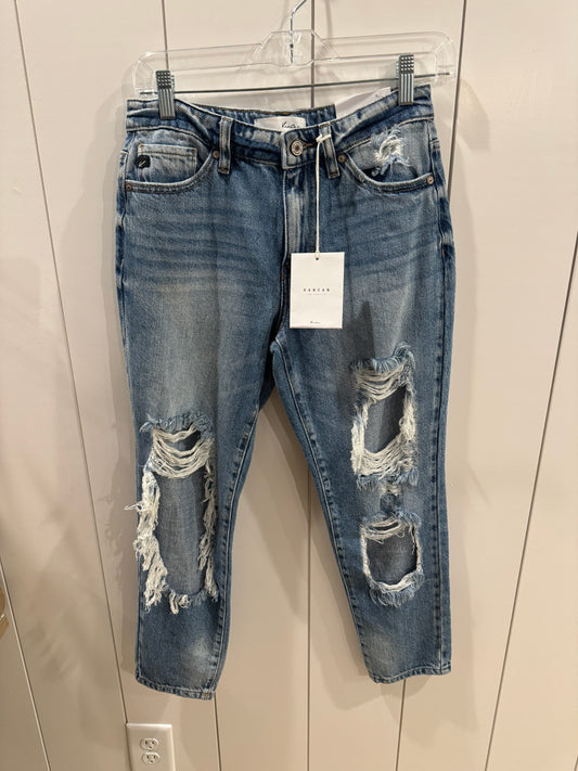 KanCan Mid Rise Distressed Cropped Jeans