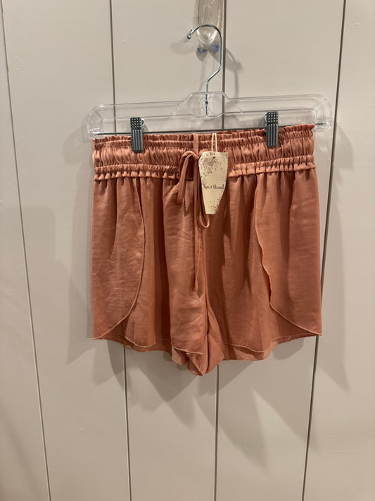 Silk Dreams Drawstring Shorts in Salmon Pink